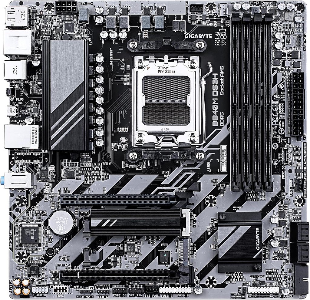 Detalhes de Placa Mãe Gigabyte B840M DS3H AM5 4xDDR5 HDMI DP USB 3.2 M.2