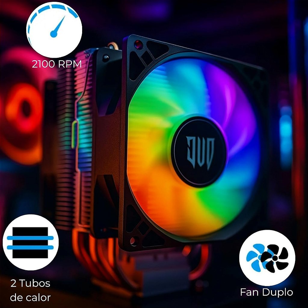 Detalhes de Cooler Processador AMD / Intel Duplo com Led RGB G-VR304