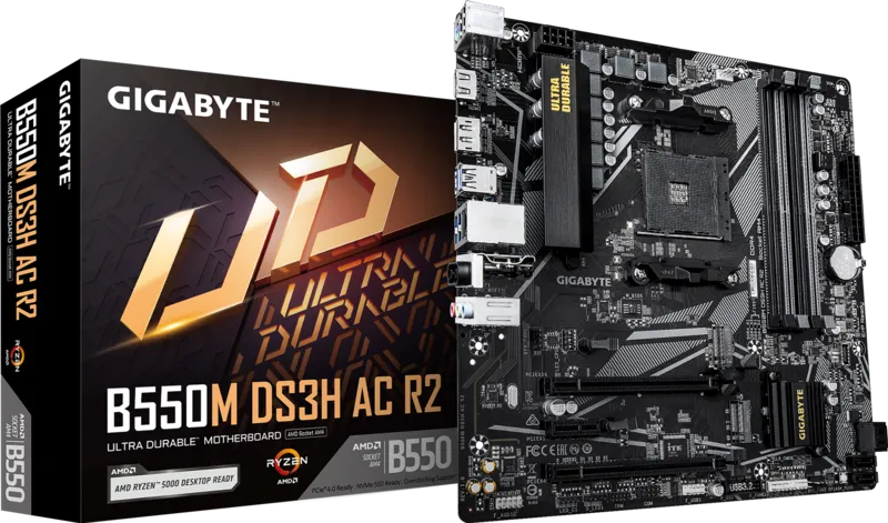 Placa Mãe Gigabyte B550M DS3H AC R2 AMD B550 AM4 MATX DDR4