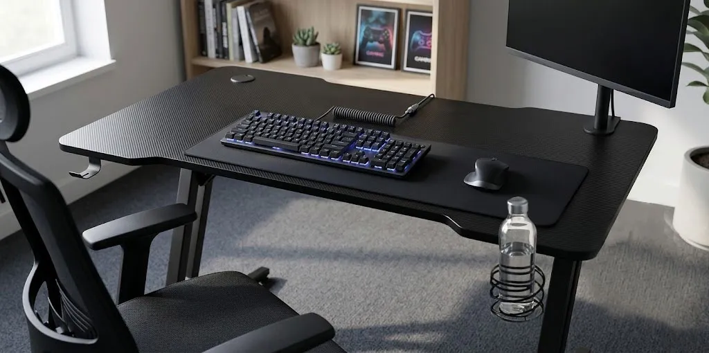 Detalhes de Mesa Gamer Slim Preta Escrivaninha Resistente Hayom MG1000