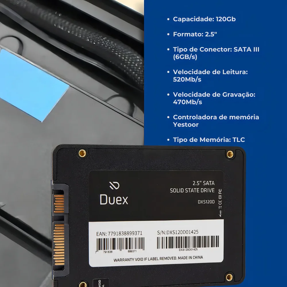 Detalhes de SSD OEM Duex DXS120D 120GB SATA III 2.5" Alta Velocidade