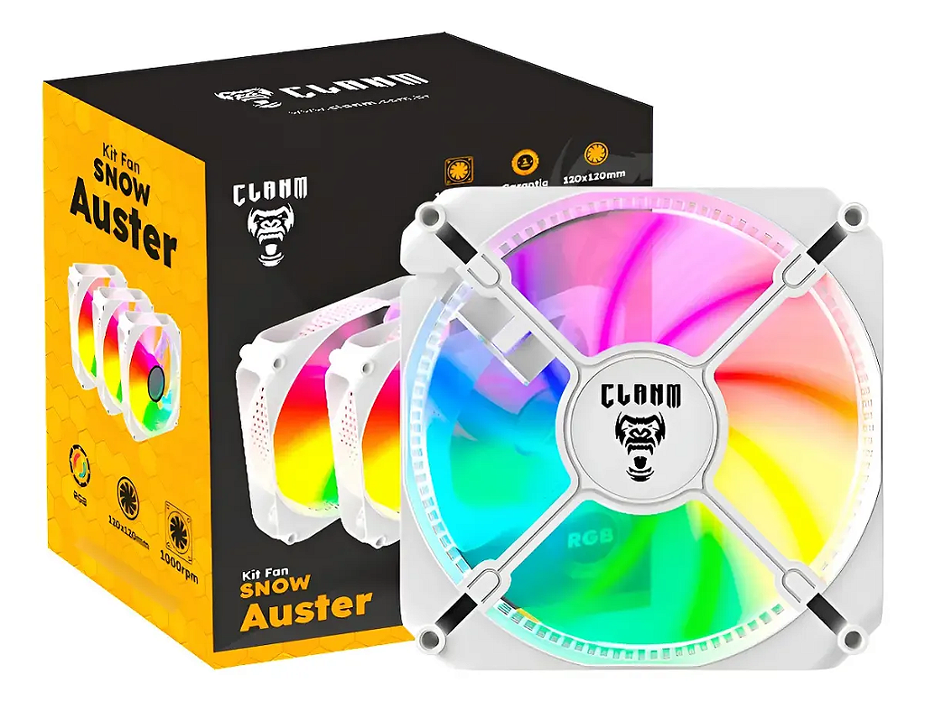 Kit 3 Fans Gamer RGB 120 Snow Auster Branco ARGB Cooler Fan
