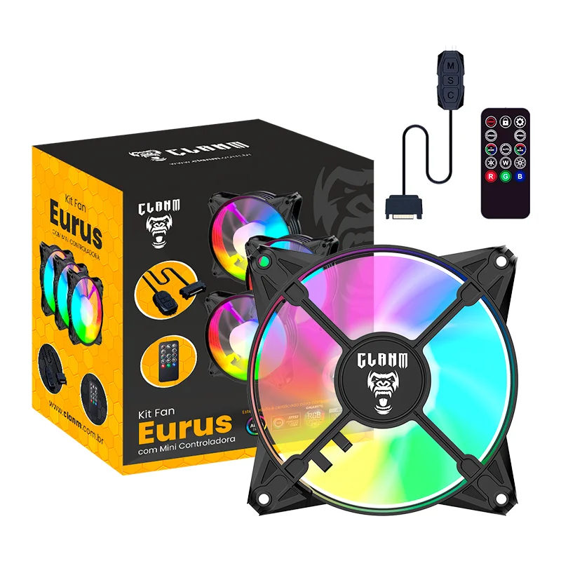 Detalhes de Kit Cooler Fan ARGB Clanm Eurus 120mm com Controladora e Controle Remoto