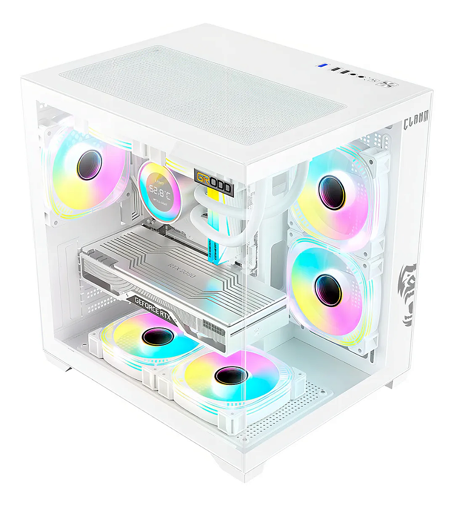 Gabinete Gamer Clanm Snow Grodd Mid Tower RGB Branco Vidro