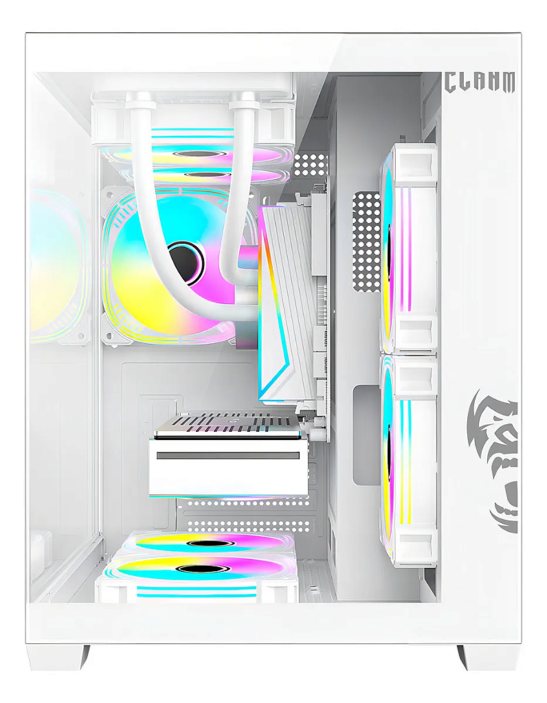 Detalhes de Gabinete Gamer Clanm Snow Grodd Mid Tower RGB Branco Vidro