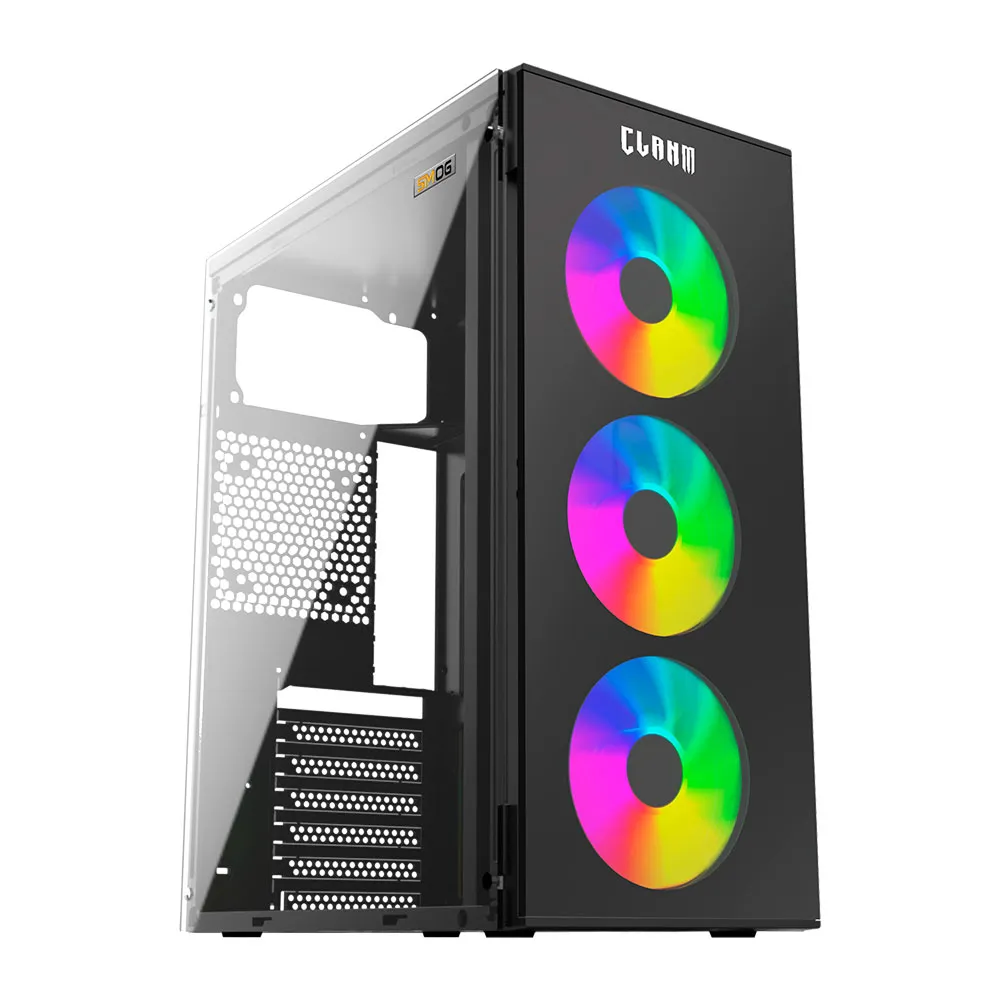 Gabinete Gamer Clanm Smog Mid Tower Preto Sem Fans Vidro Temperado