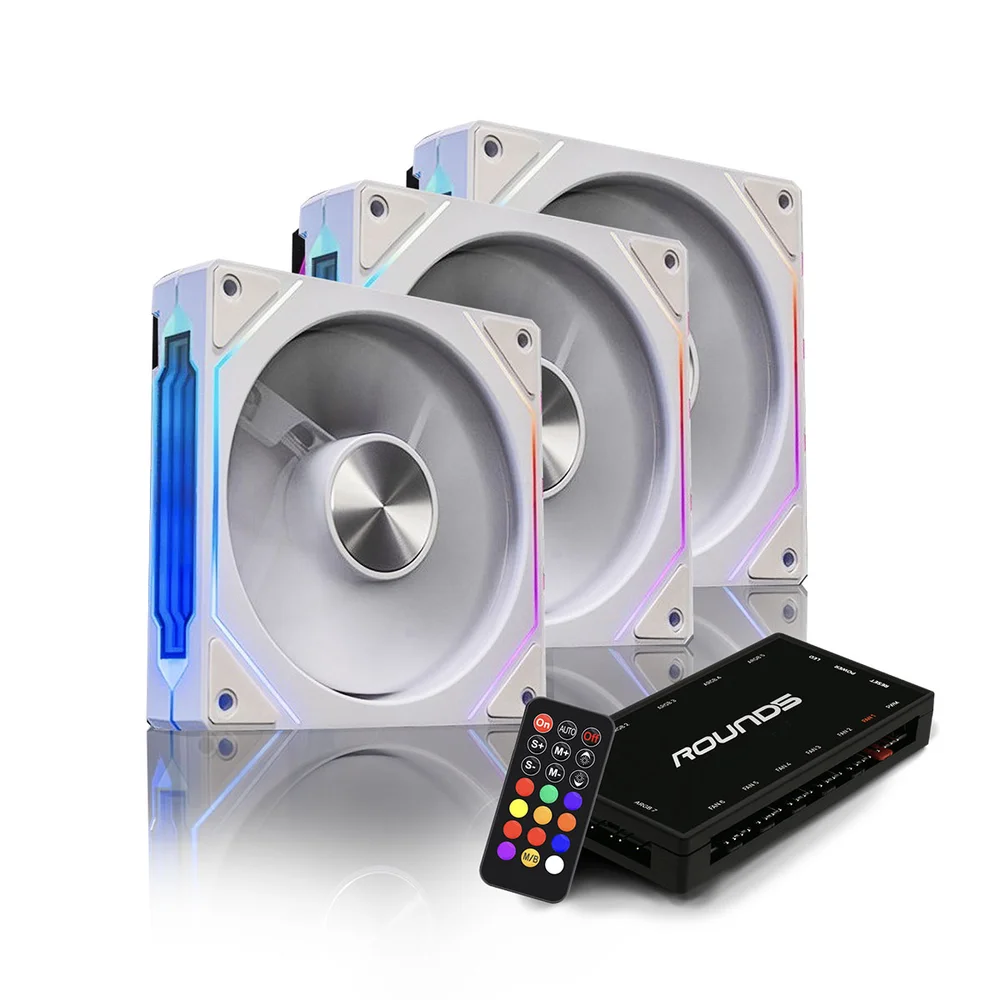 Kit 3 Fans ARGB 120mm Round5 Nordwind Forward Branco Control