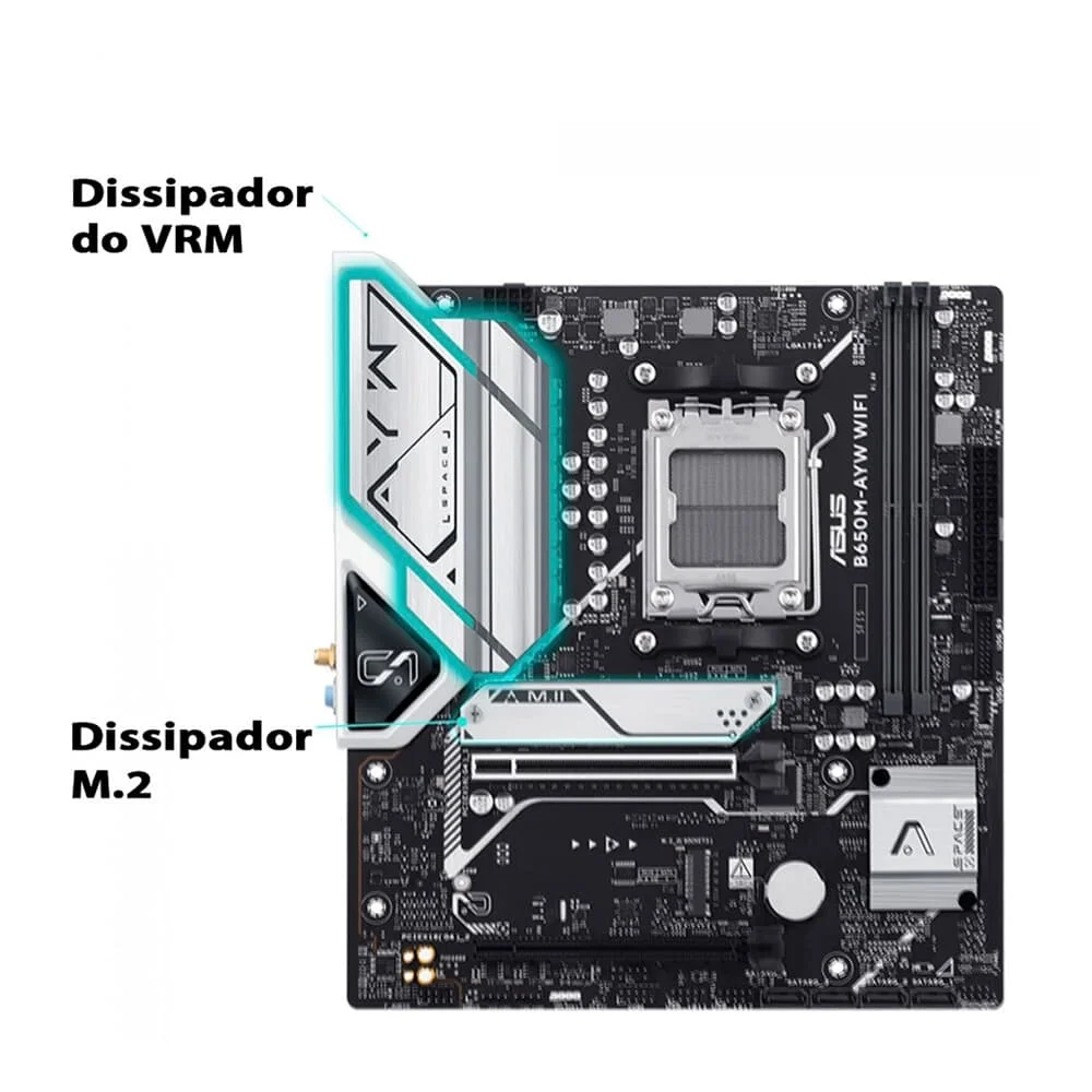 Detalhes de Placa Mãe Asus B650M-AYW WIFI Chipset B650 AMD AM5 mATX DDR5