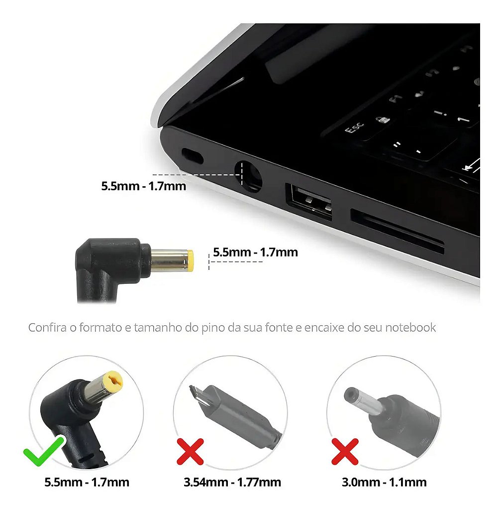 Detalhe do carregador FT-31 para notebook