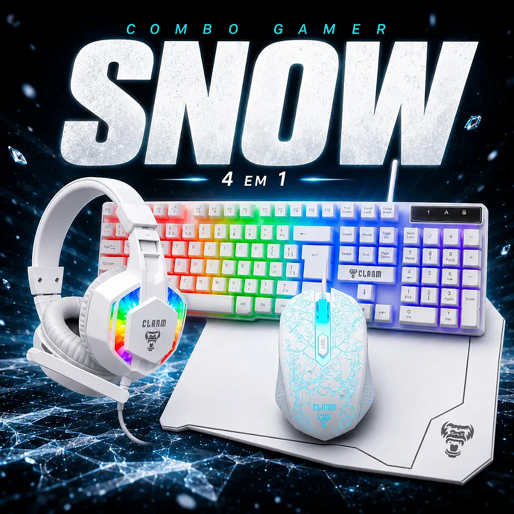 Combo Gamer Clanm Nightmare Snow rosa 4 em 1