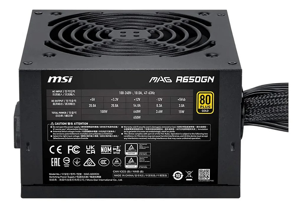 Fonte MSI MAG A650GN II 650W 80 Plus Gold