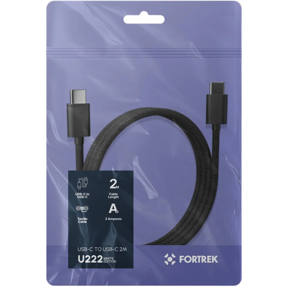 Cabo USB-C para USB-C Fortrek U221 preto trançado