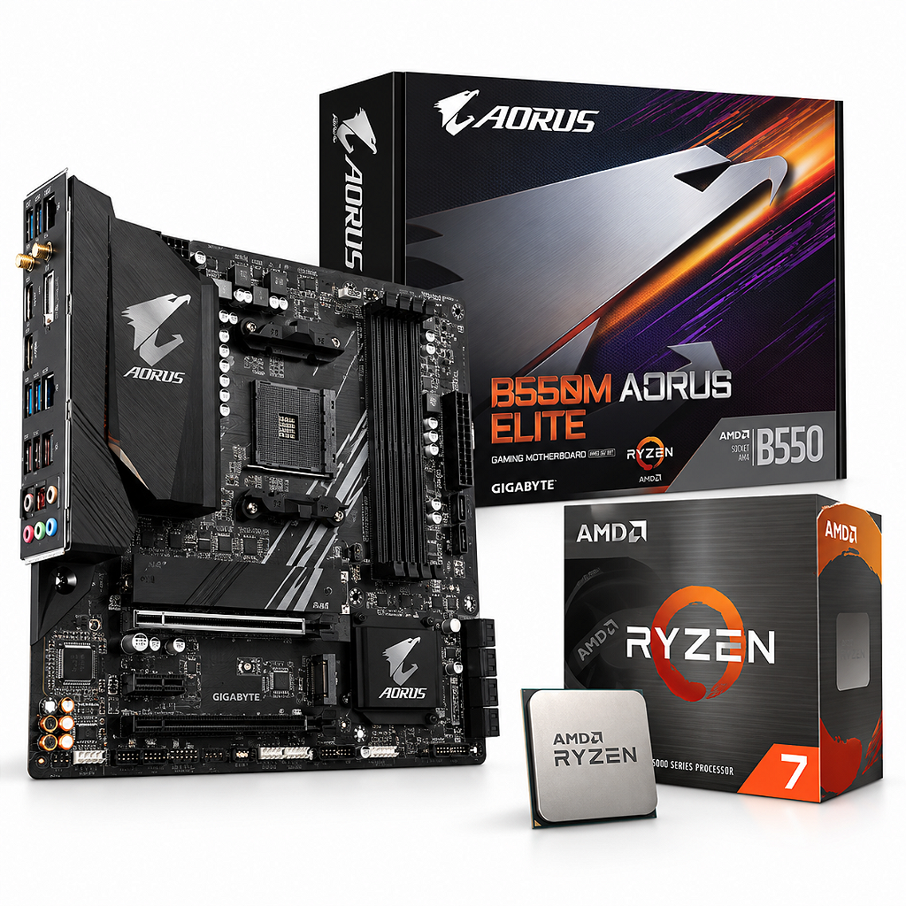 Kit Ryzen 7 5700 + Placa-Mãe Gigabyte B550M AORUS ELITE