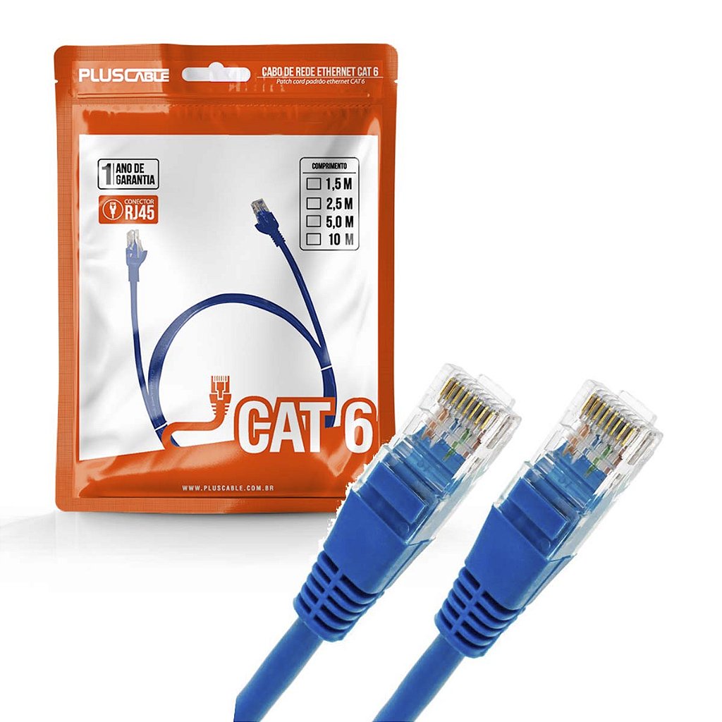 Cabo de Rede Cat6 Gigabit RJ45 10m Azul Patch Cord Plus Cable