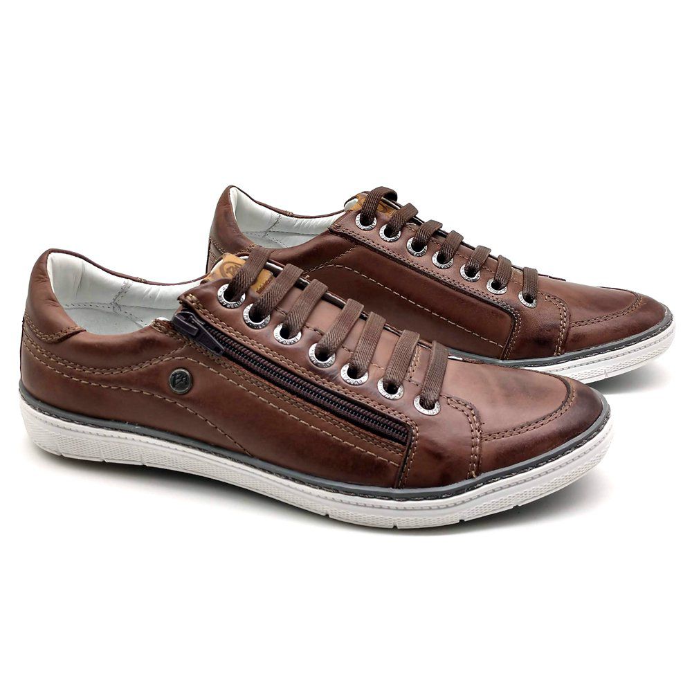 Sapatênis Masculino Casual Democrata Em Couro Marrom Tam Carvalho | Zariff