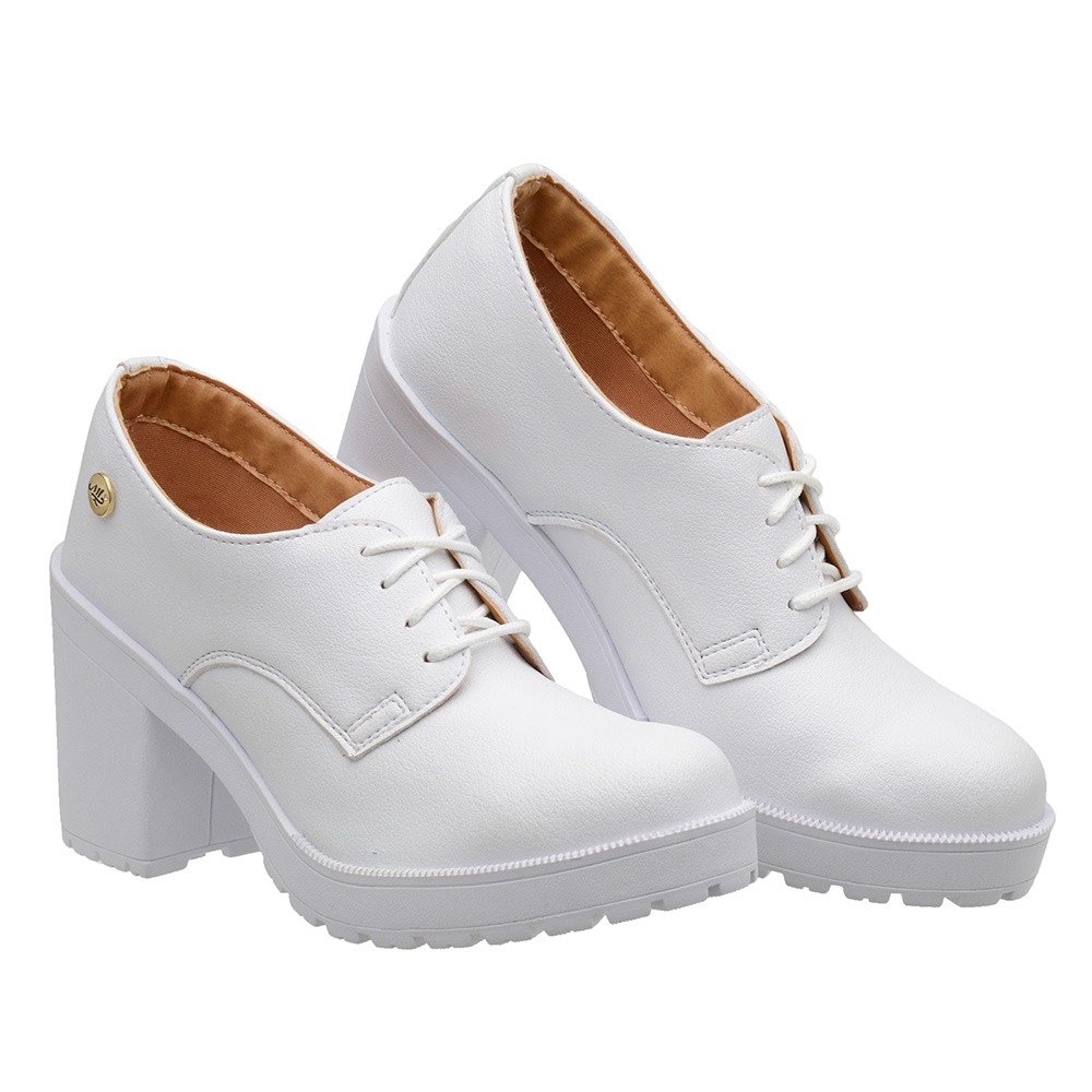 Sapato Feminino Oxford Branco com Salto - Loja Santa Fé Calçados Masculinos  e Femininos Franca