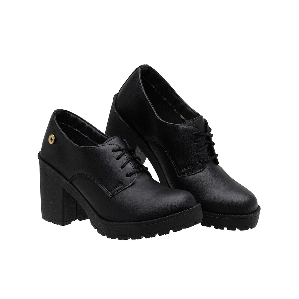 Sapato Feminino Oxford Preto com Salto - Loja Santa Fé Calçados