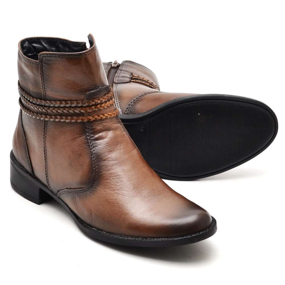 bota couro marrom cano curto