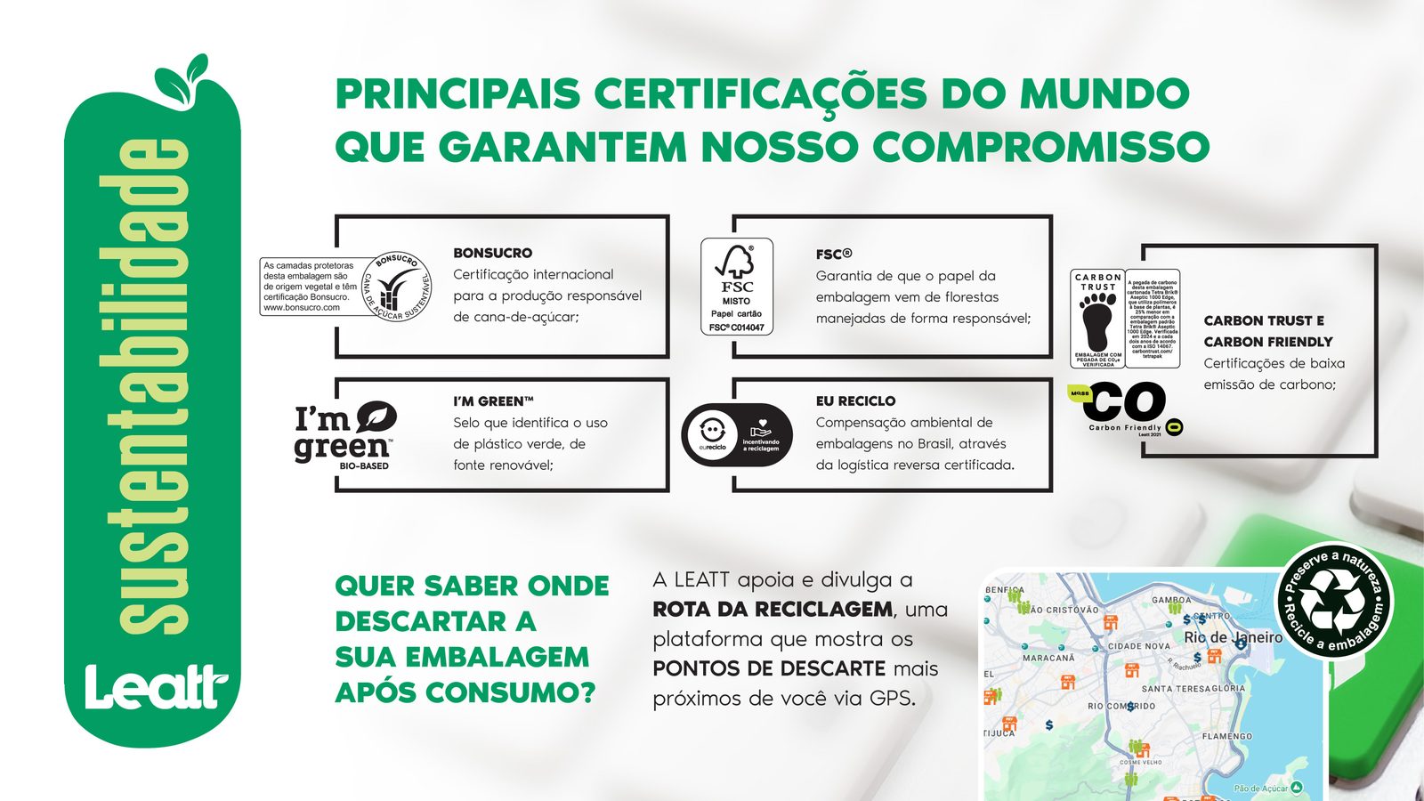 Certificações da embalagem Leatt e Rota da Reciclagem