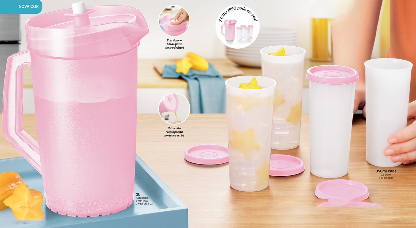 Kit Tupperware A Jarra 2 litros + Copos 350ml 5 peças Rosa - Comprar  Tupperware Online? Wareshop - Loja Mundo Tupperware