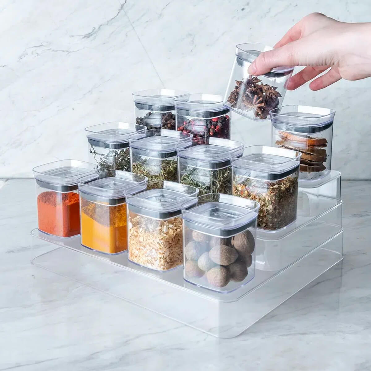 Kit Organizador de Temperos Multinível Block 13 peças Natural