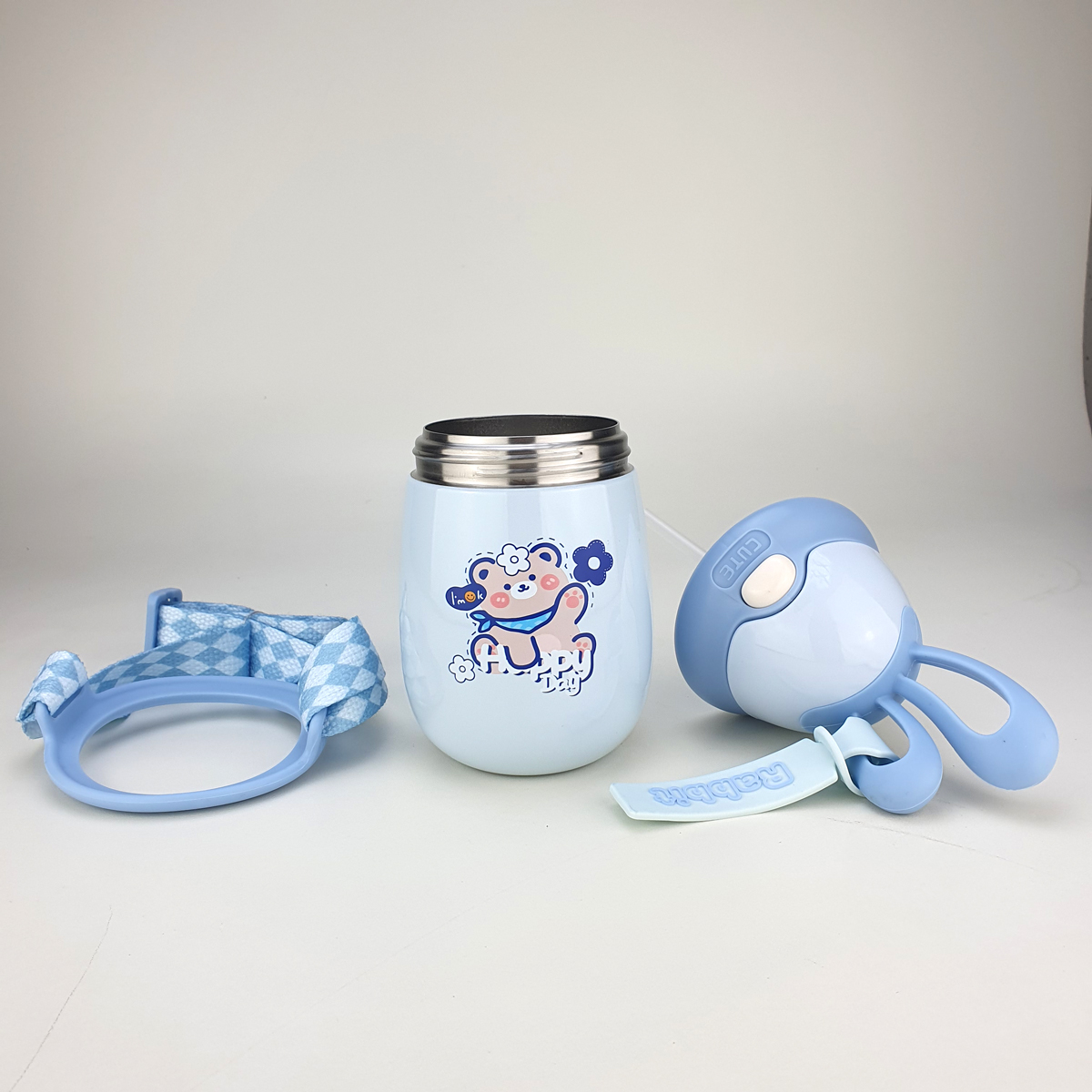 Garrafa Térmica Infantil Aço Inox 350ml Alça Rabbit Azul - Comprar ...