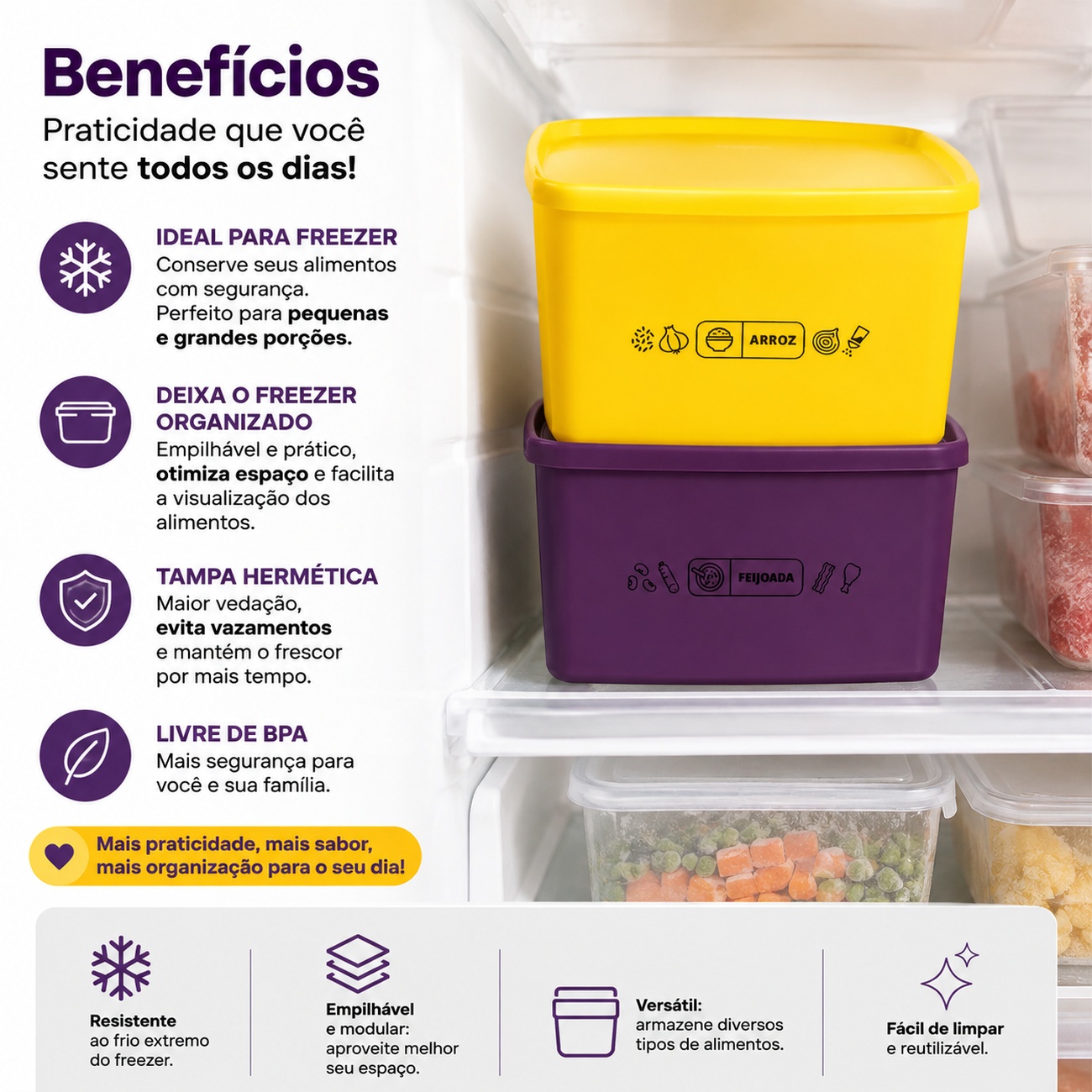 Kit Tupperware Jeitoso Mix 800ml 2 peças Arroz + Feijoada