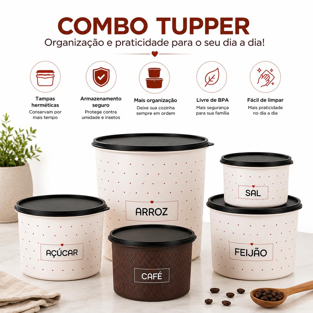 Kit Tupperware Caixa Mantimento Simone Mendes 5 peças - Comprar