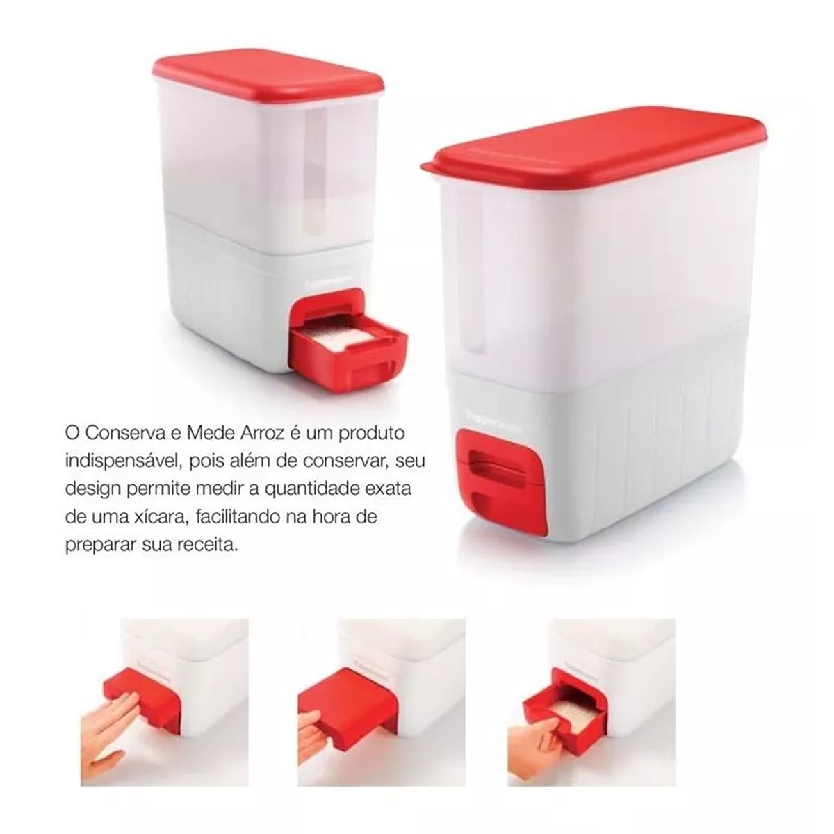 Tupperware Rice Dispenser Arroz 10kg Conserva e Mede Vermelho