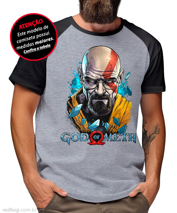 Camiseta raglan God of Meth! Geek e nerd com estilo - RedBug Camisetas
