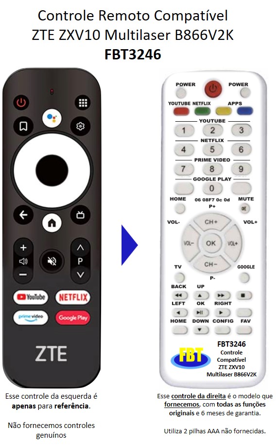 その他 UNIV RMT CONTROL SIL Controle Remoto Compatível ZTE ZXV10 Multilaser B866V2K FBT3246