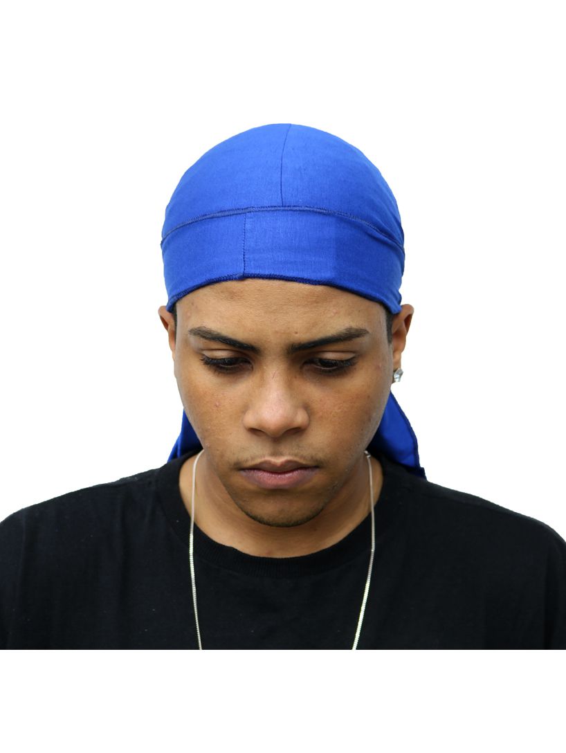 Durag de cetim azul e branco