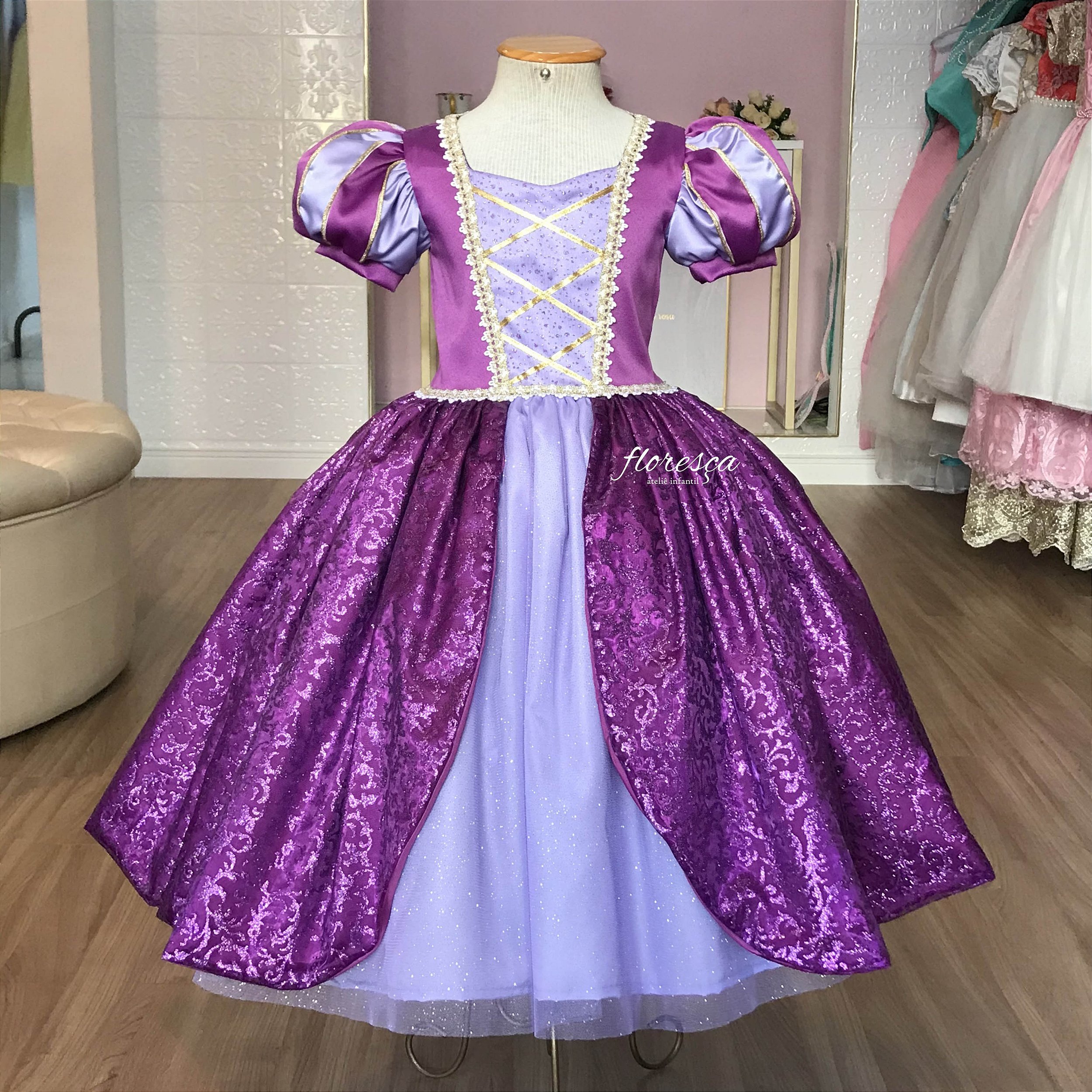 Vestido Infantil Princesa Cinderela Desenho  Floresça Ateliê - Floresça  Ateliê Infantil