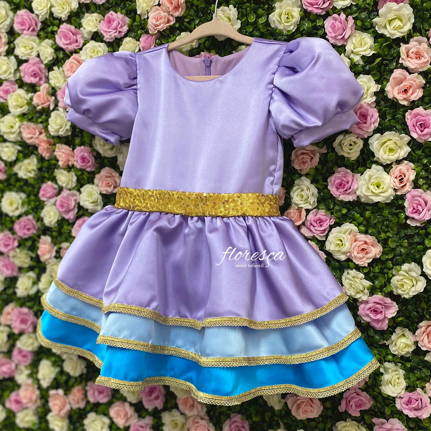 Vestido Infantil Fantasia Lilás Princesa Sofia Aniversário