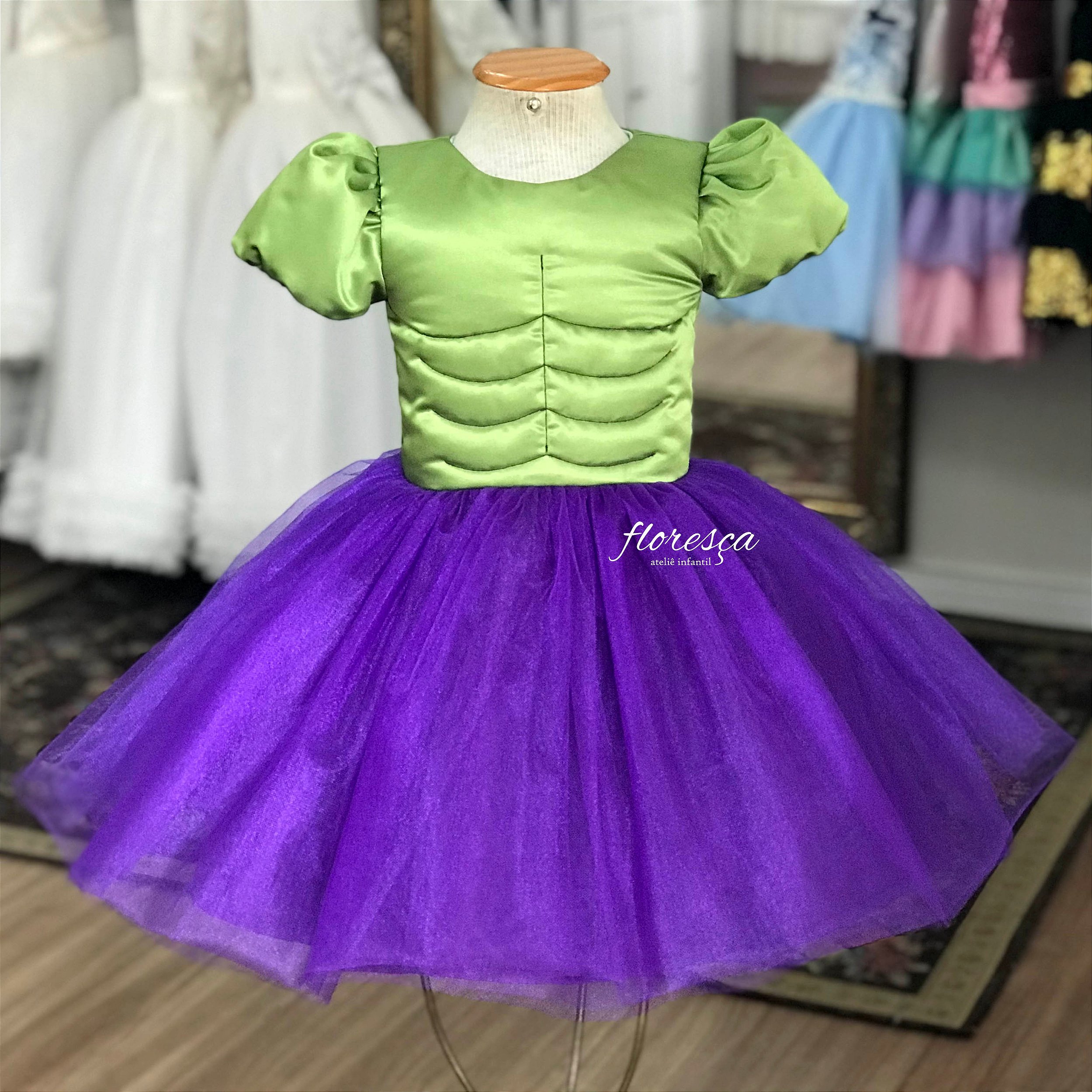 Vestido Infantil Hulk  Floresça Ateliê - Floresça Ateliê Infantil