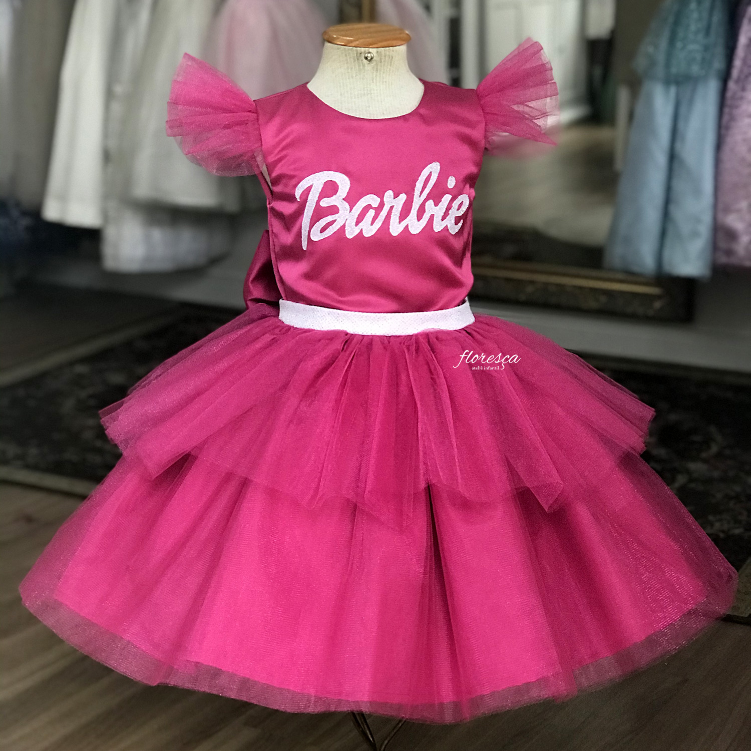 Vestido Infantil Barbie Rosa  Floresça Ateliê - Floresça Ateliê