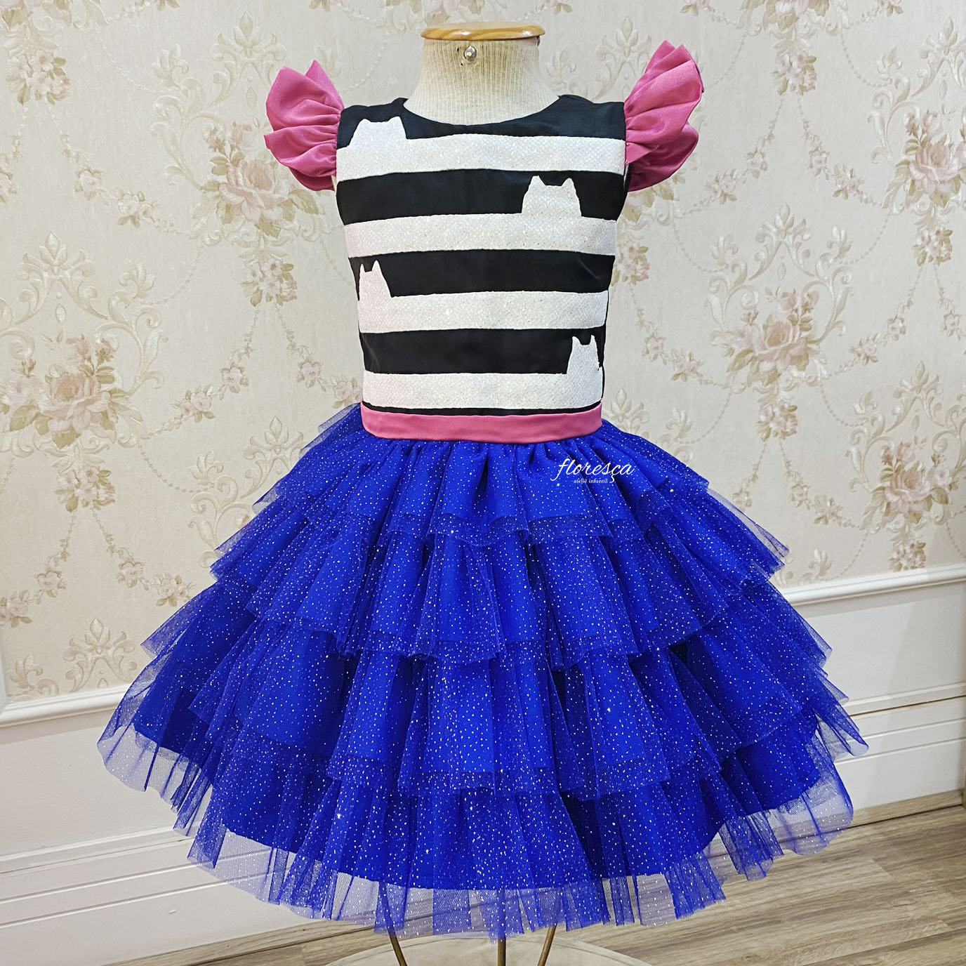 VESTIDO INFANTIL CINDERELA AZUL MANGAS LUXO FESTAS LUXO