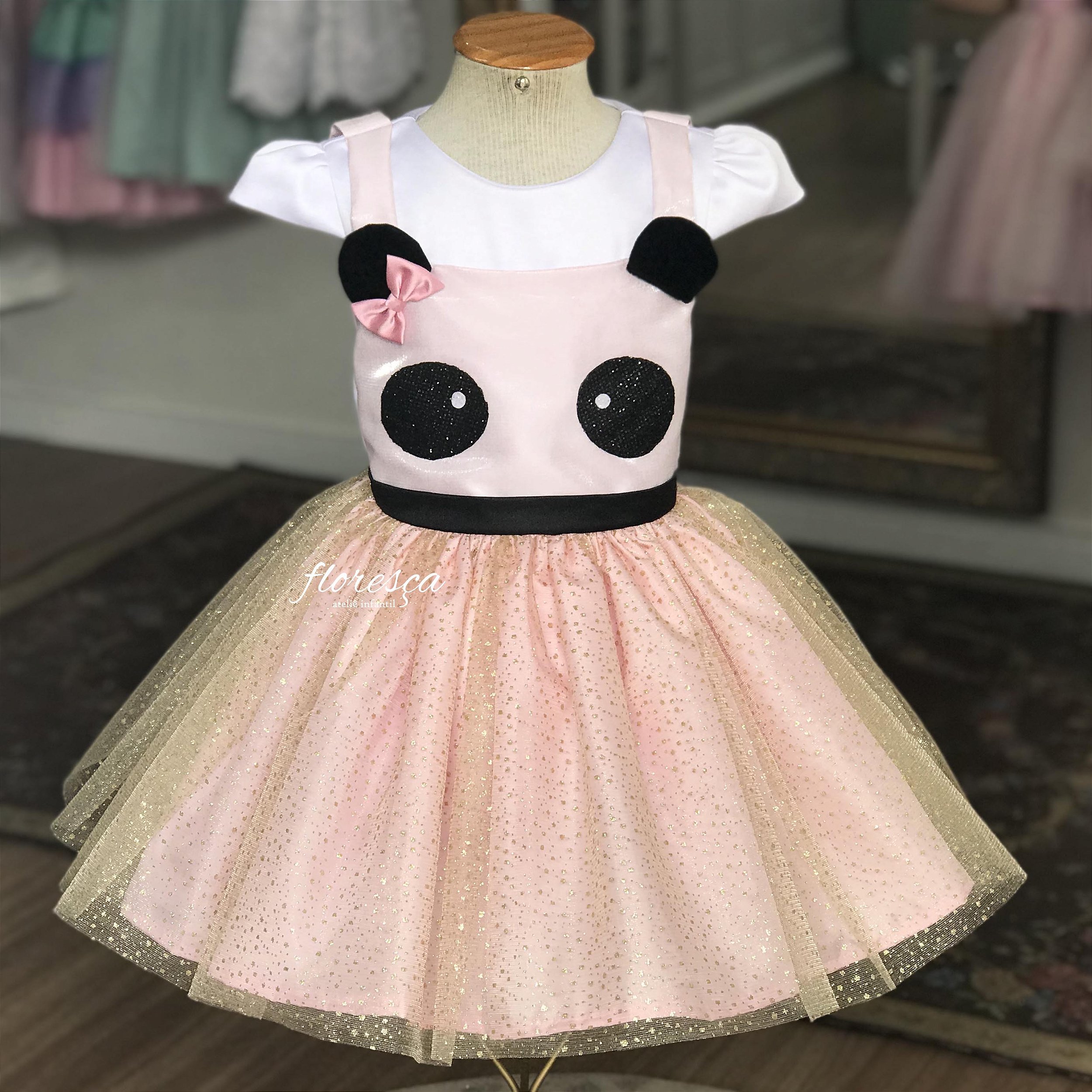 Vestido Infantil Princesa Barbie Rosa Com Aplique de Laço