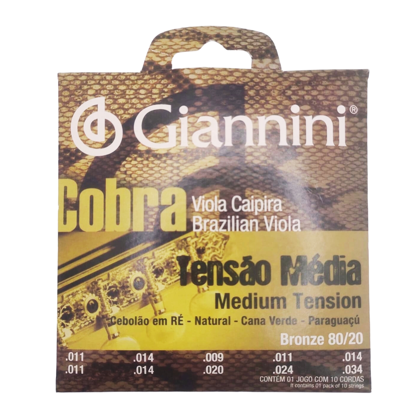 Jogo de cordas para viola Caipira Giannini Bronze 80/20 em RÉ - Mix Visão