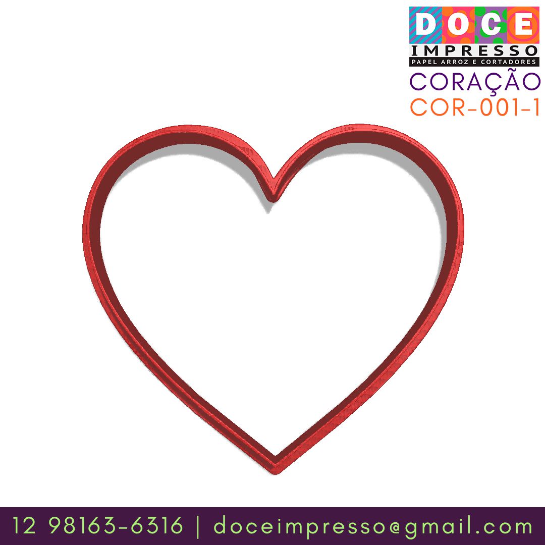 Coração - Cortador Contorno - Coração 1 - Doce Impresso - Cortadores e Papel  arroz personalizados