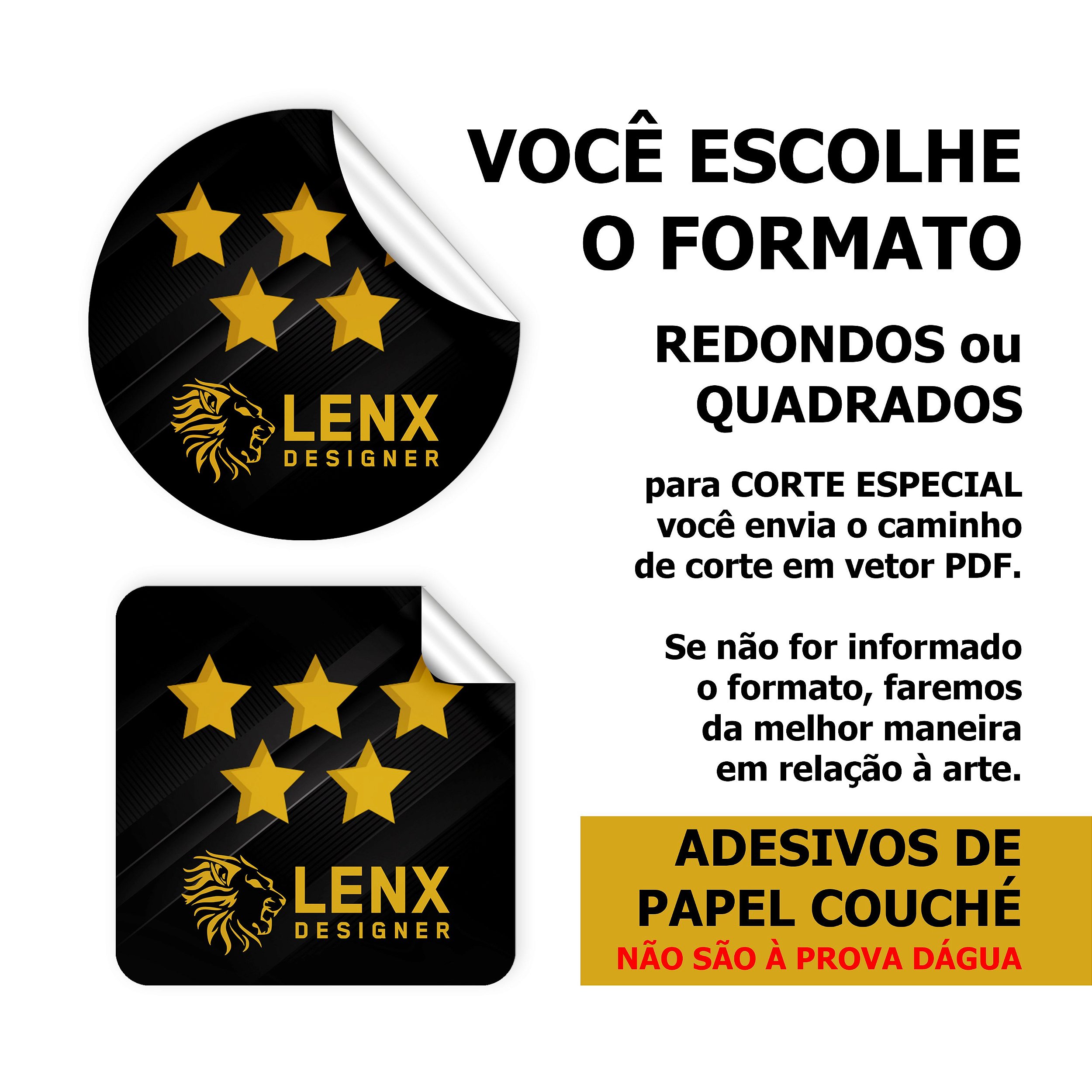 Adesivos Personalizados 4x4cm 250un de Papel - Lenx Designer