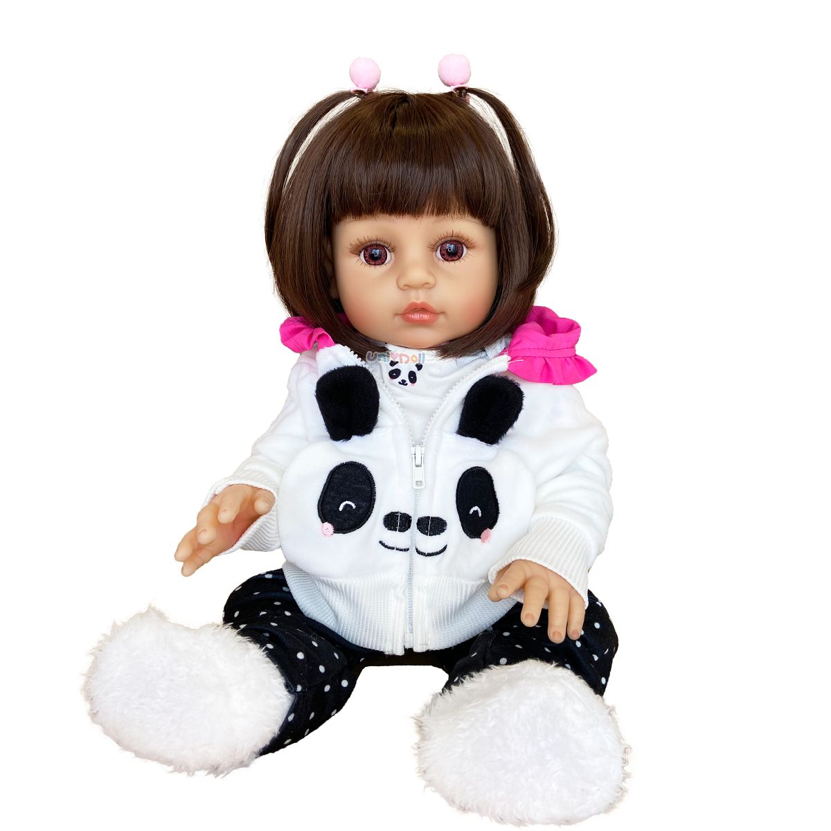 Brastoy Boneca Bebê Reborn Menina Silicone Panda Olhos Castanhos 48cm Pode  Dar Banho