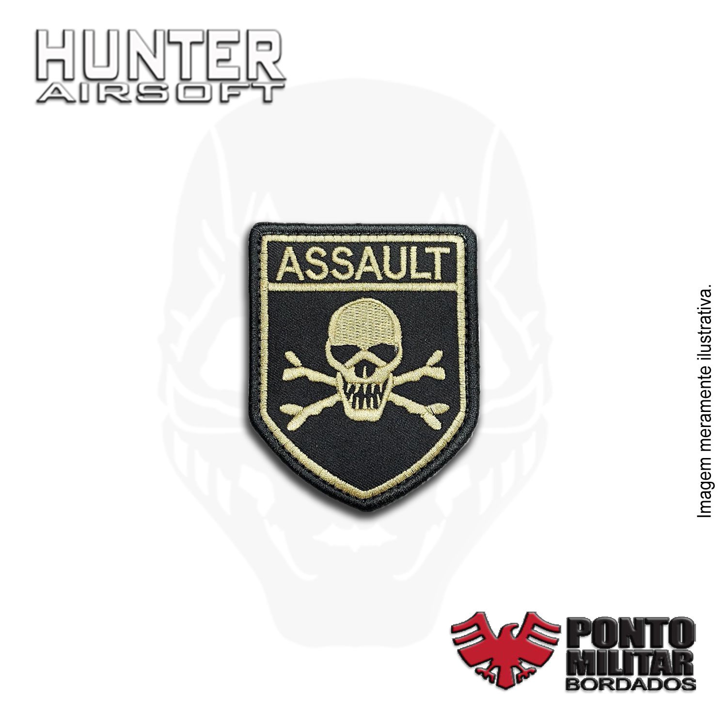 Patch Assault Caveira bordado - Ponto Militar - Hunter Airsoft