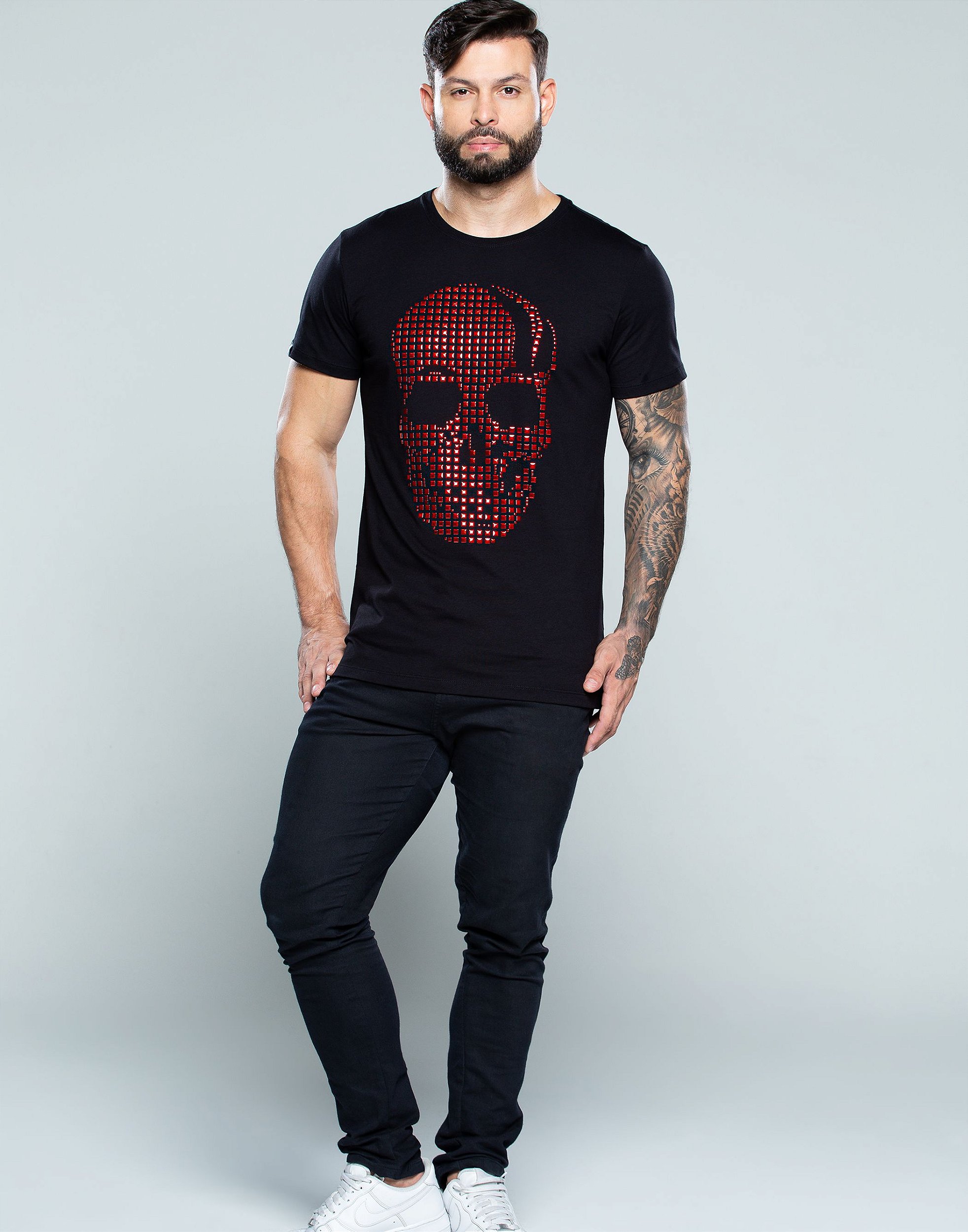 CAMISETA JOHN JOHN SKULL AMÉRICA ESTAMPA CAVEIRA FEMININA - Preto