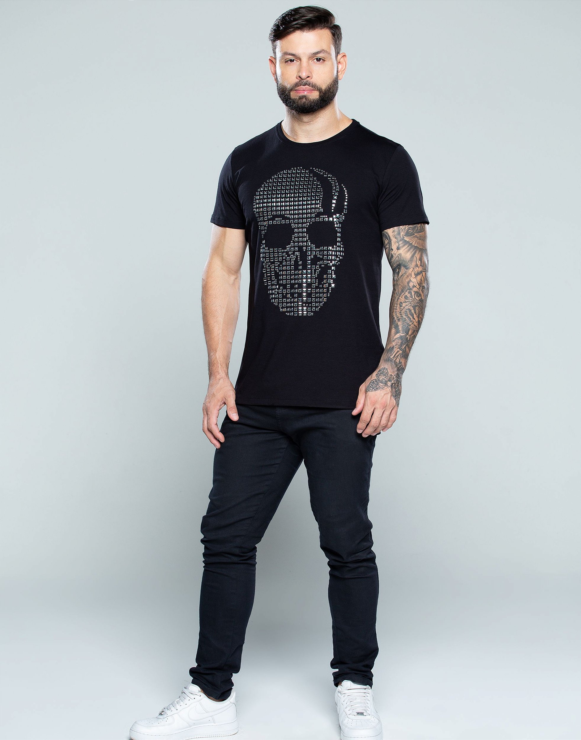 CAMISETA JOHN JOHN SKULL AMÉRICA ESTAMPA CAVEIRA FEMININA - Preto