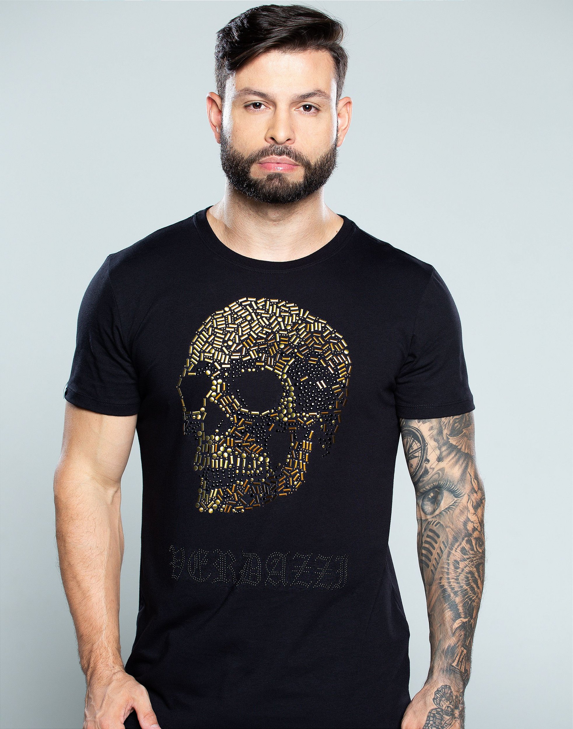 Camiseta masculina premium preta caveira granulada dourada - JOHN VERDAZZI:  The Ultimate Fashion Luxury E-Shop - Site Oficial | johnverdazzi.com.br