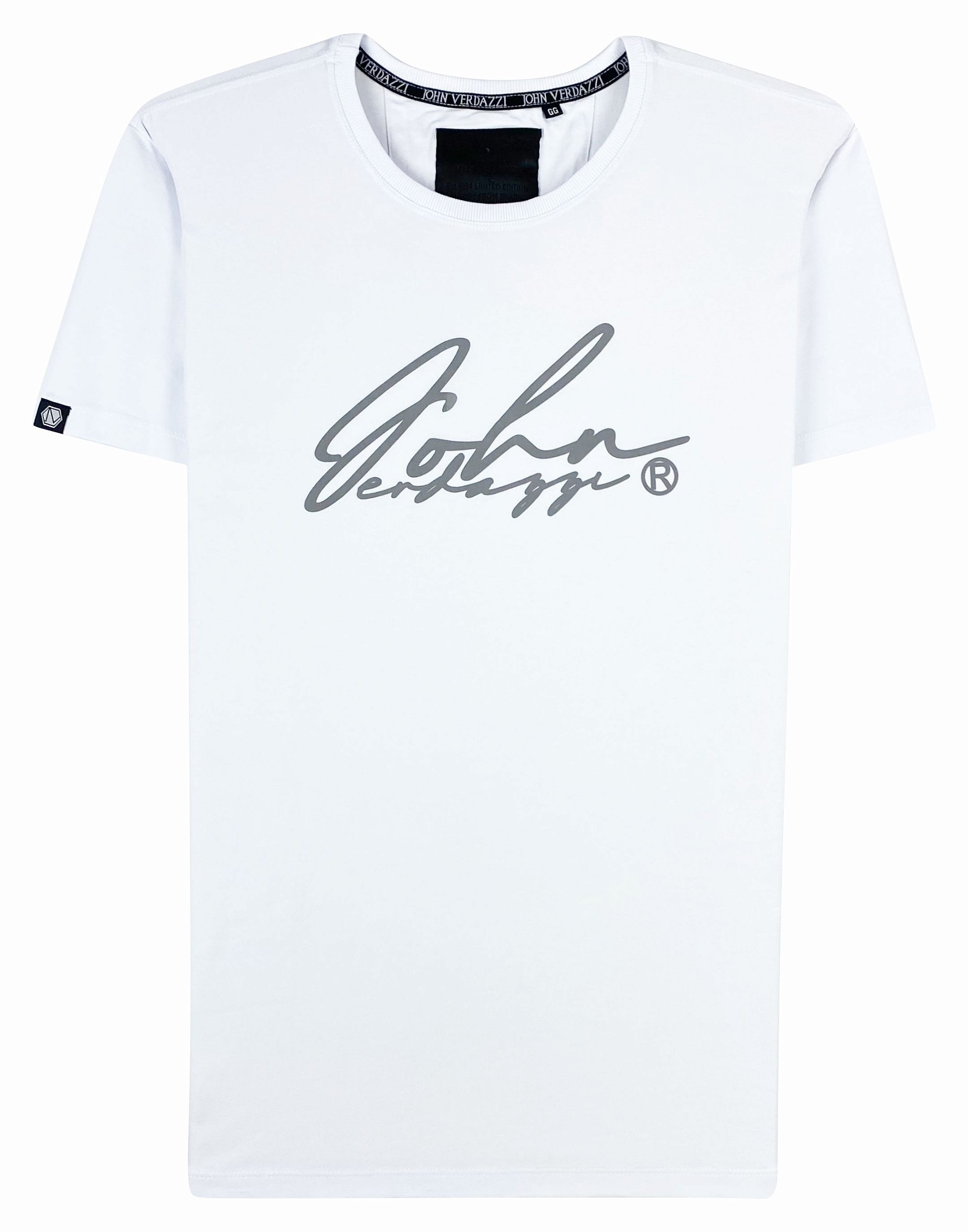 Camiseta masculina premium branca logo espirrado branco - JOHN VERDAZZI:  The Ultimate Fashion Luxury E-Shop - Site Oficial