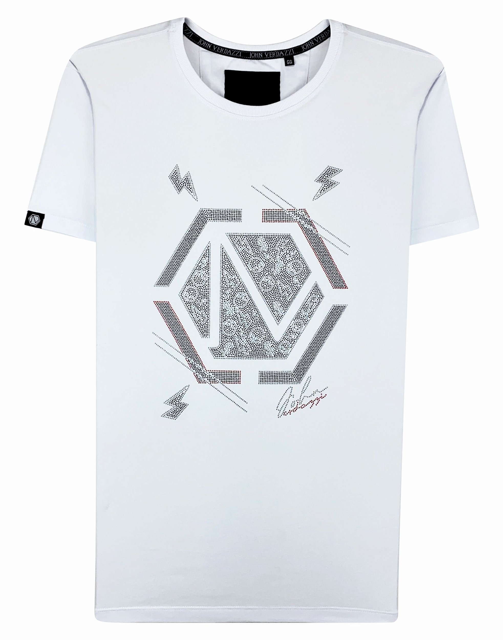 Camiseta masculina premium branca logo espirrado branco - JOHN VERDAZZI:  The Ultimate Fashion Luxury E-Shop - Site Oficial