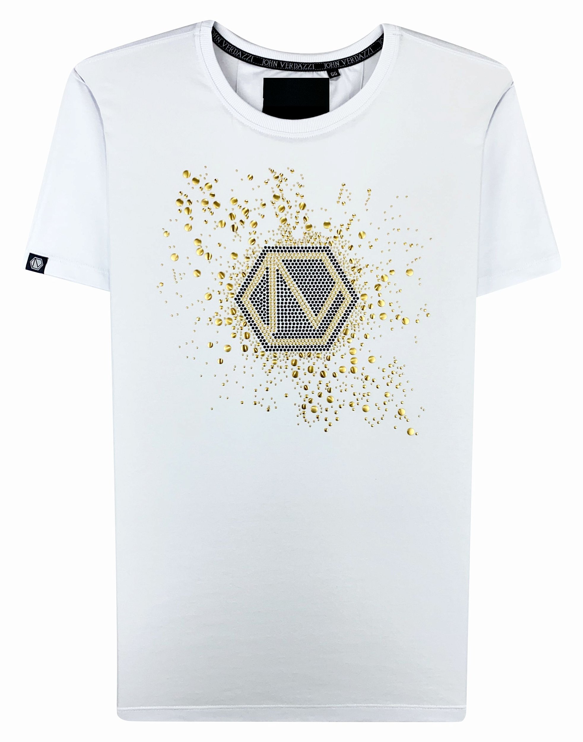 Camiseta masculina premium branca logo espirrado dourado - JOHN VERDAZZI:  The Ultimate Fashion Luxury E-Shop - Site Oficial