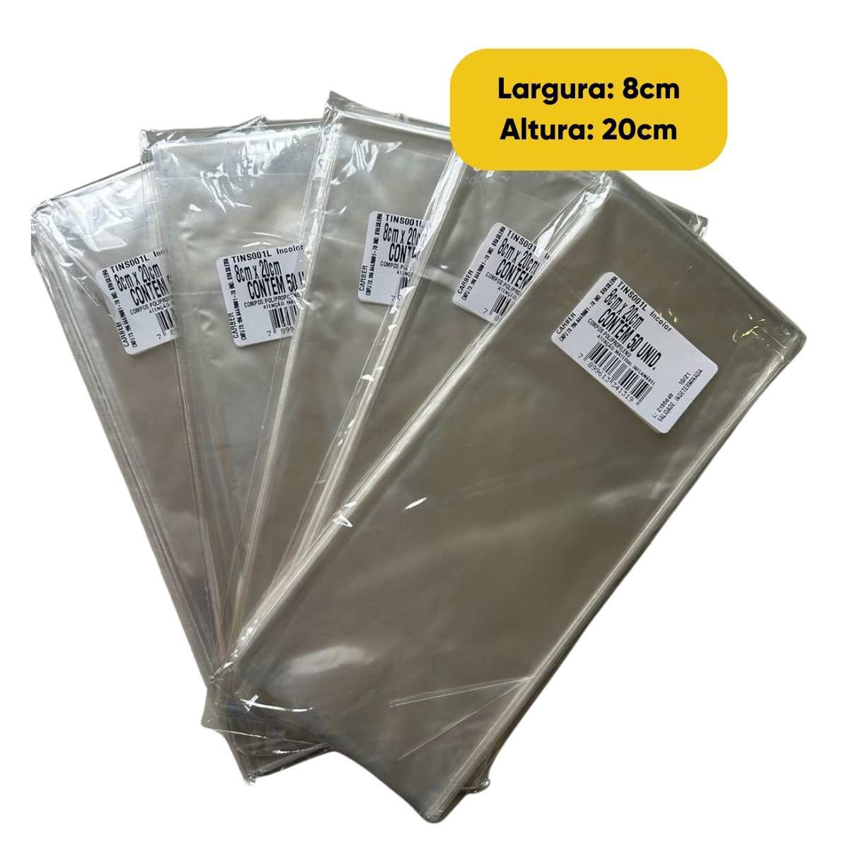 Saco Celofane Incolor | 8x20cm | 50 unidades | Carber - Mercadoce - Doces,  Confeitaria e Embalagem